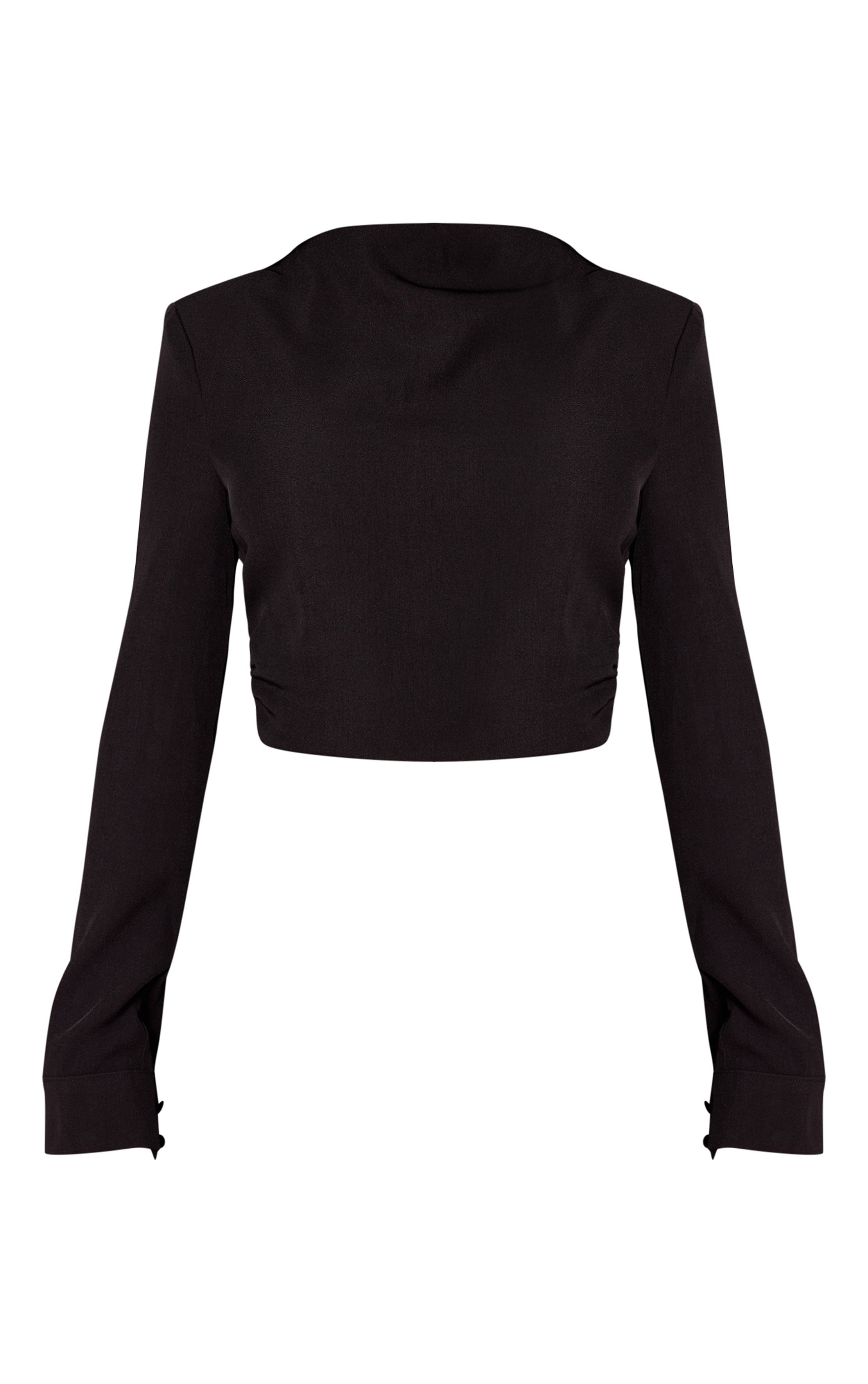 Noir Top À Manches Longues En Tissu Tissé Avec Détail D'épaulettes
