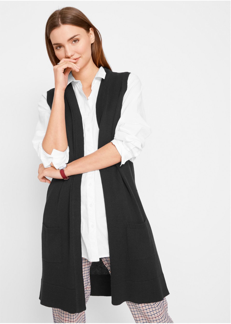 Gilet long sans manches en maille