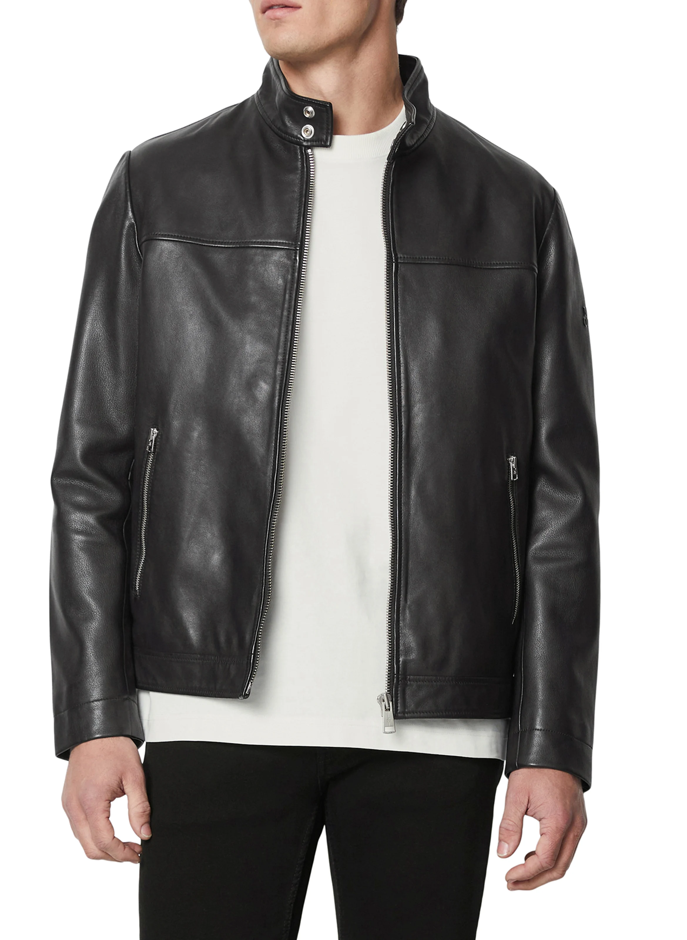 Veste col montant en cuir | Noir