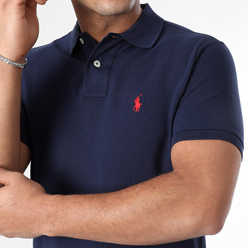 Polo Manches Courtes Slim Coton Piqué Bleu Marine