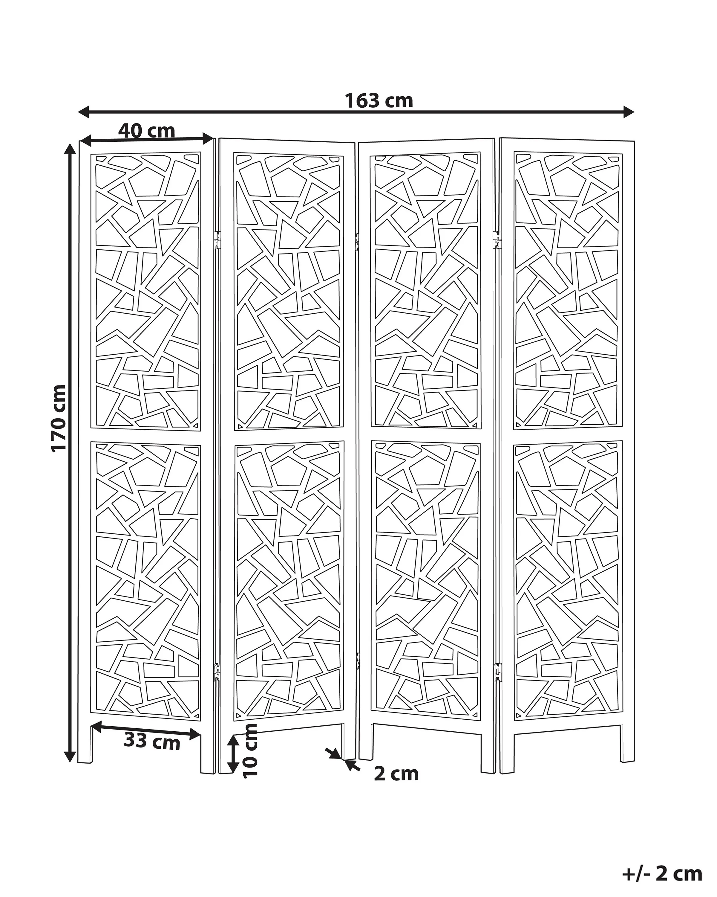 Roomdivider met 4 panelen PIANLARGO Zwart 163 cm 170 cm