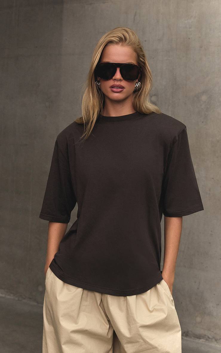Chocolat T-shirt Boxy Chocolat À Détail D'épaule