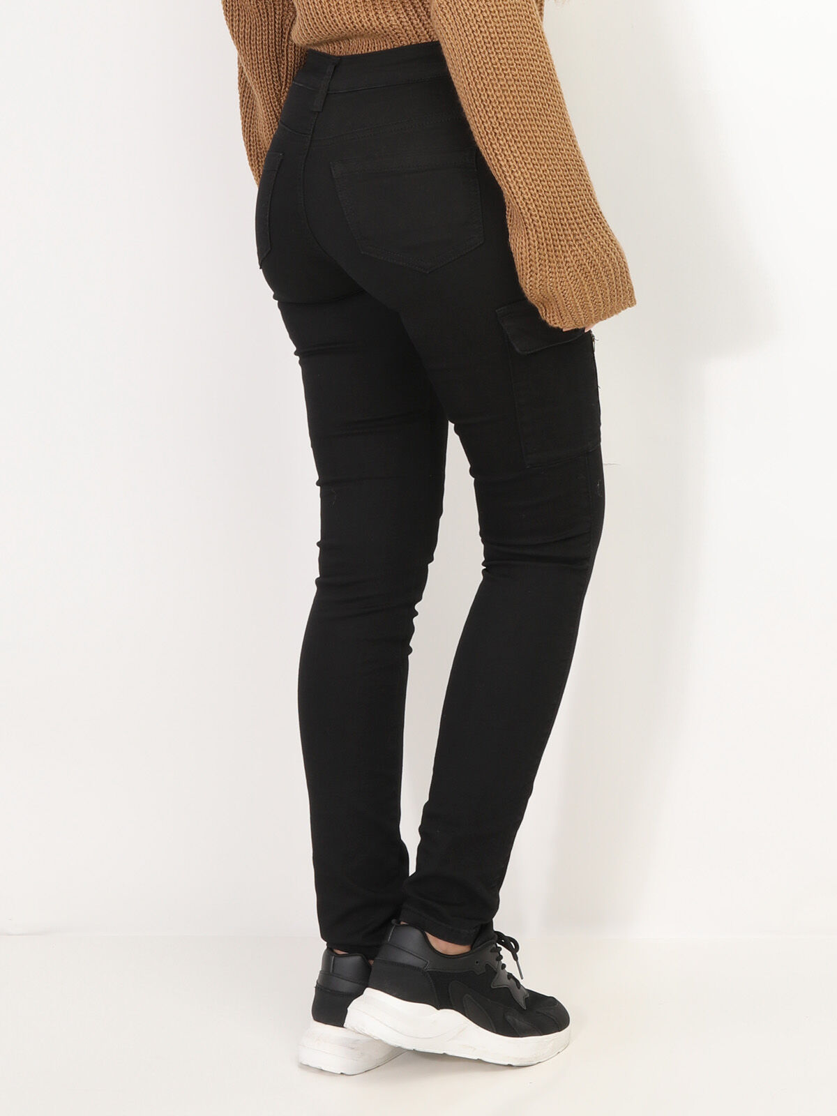 Jeans skinny style cargo à poche zippée- Noir