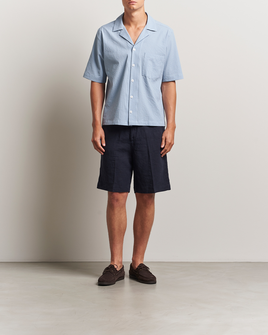 Oscar Jacobson Reg Fit Cuba Seersucker Shirt Light Blue