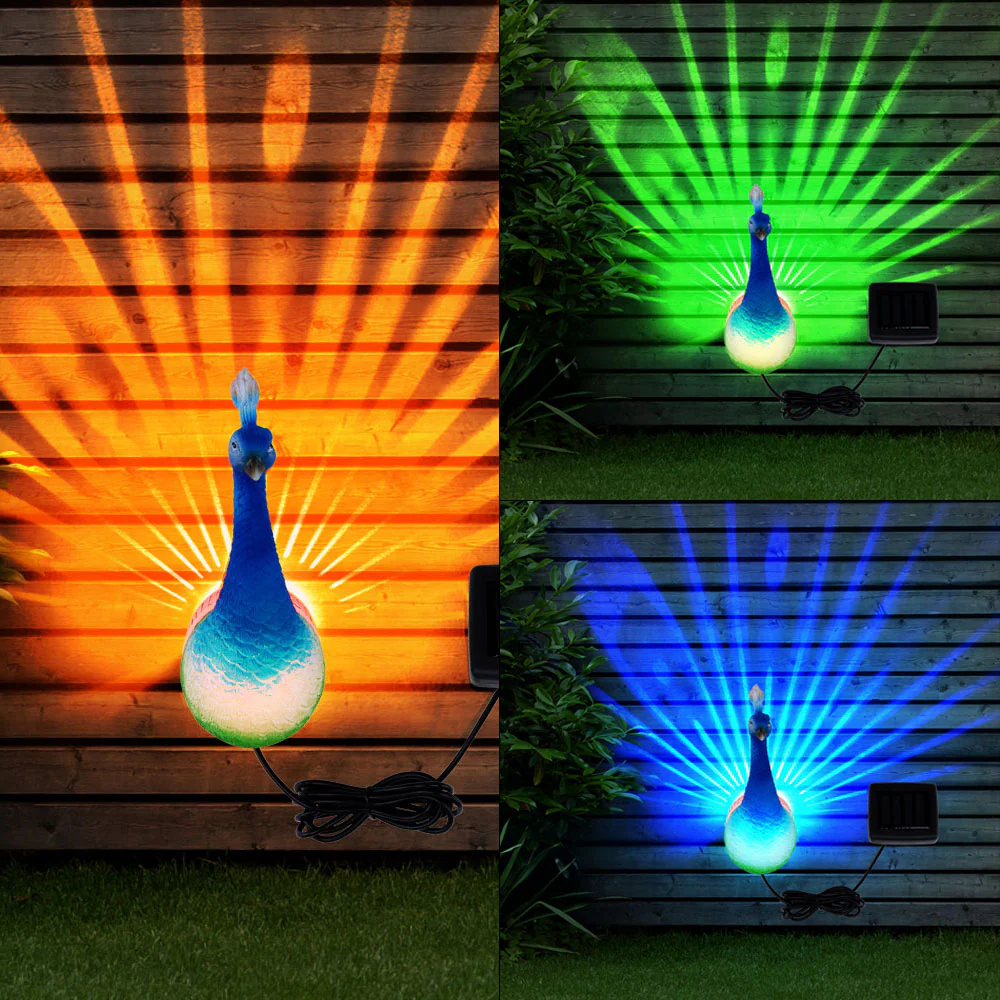 RGB LED Solarleuchte, Pfau-Design, Wandmontage, L 11 cm
