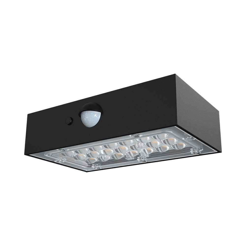 Solar wandlampen - sensor - IP65 - zwarte behuizing - 3 watt - 350 lumen - 4000K+3000K