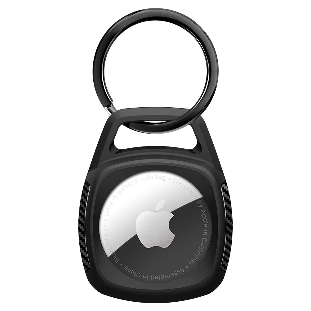 Apple AirTag Rugged Armor Magnetische Anhänger Hülle Schlüsselanhänger mit Karabinerhaken Carbon Design (AMP01565) - Schwarz
