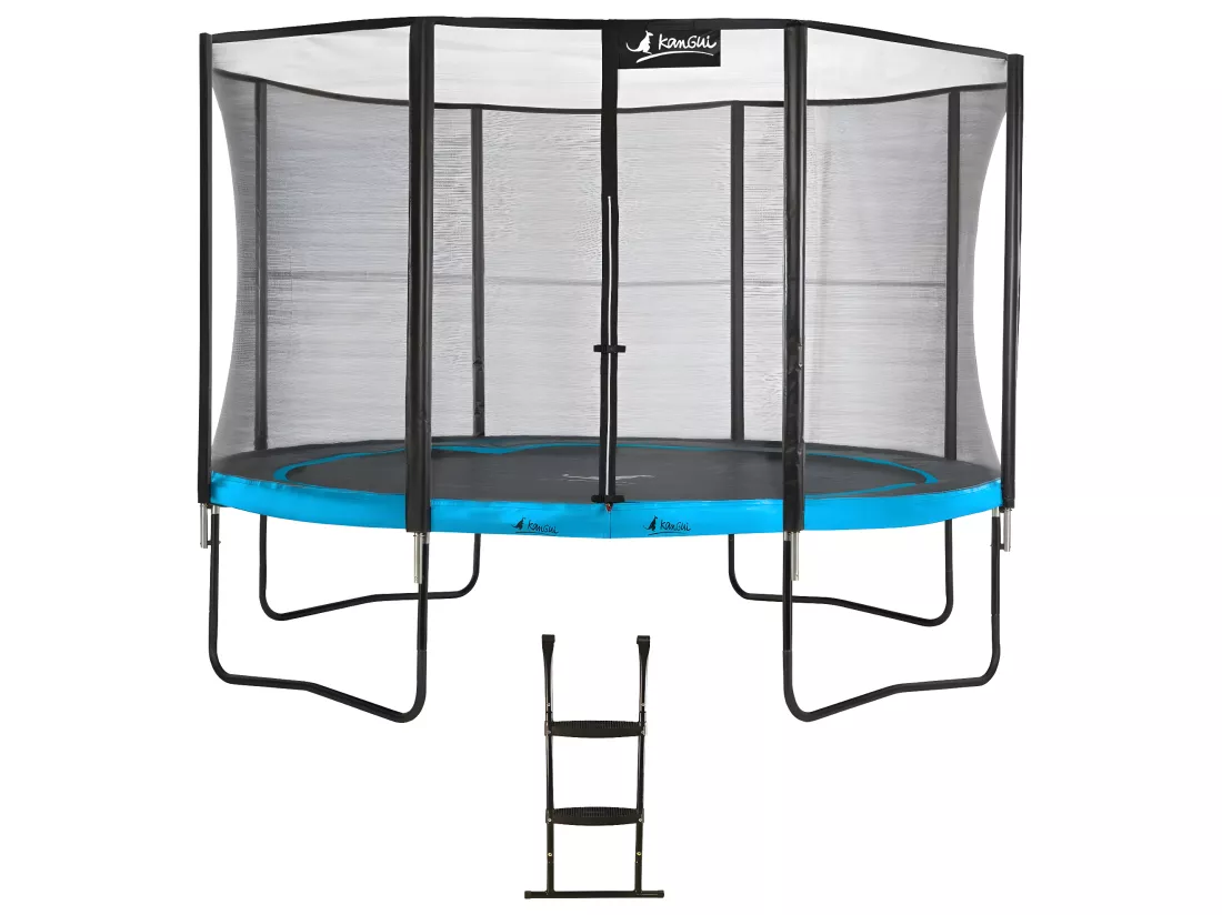 Kangui - Trampoline de jardin 365 cm + filet de sécurité + échelle | PUNCHI Bleu 360