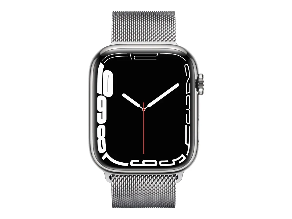 Apple Watch Series 7 (GPS   Cellular) - 45 mm - sølv rustfrit stål - smart ur med milanesisk løkke - rustfrit stål - sølv - håndledsstørrelse: 150-200 mm - 32 GB - Wi-Fi, Bluetooth - 4G - 51.5 g