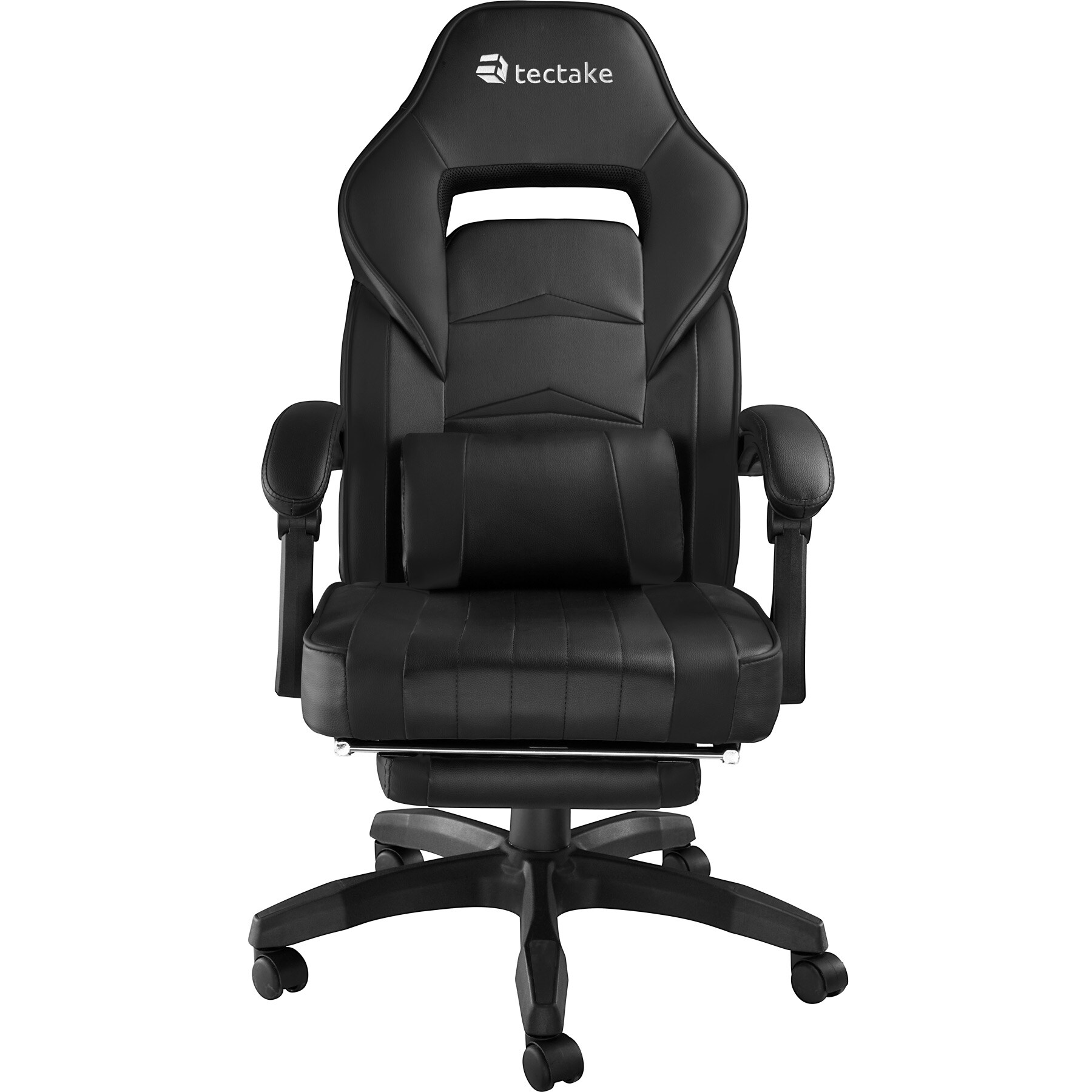 tectake® Racing Bürostuhl, ergonomische Form, mit Fußstütze und verstellbarer Rückenlehne, Kunstlederbezug, inklusive abnehmbarem Lendenkissen, inklusive Lendenkissen, Belastbarkeit 120 kg