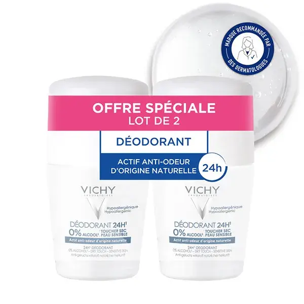 Desodorante Roll-On Vichy 24h Dry Touch, Pacote com 2 x 50ml