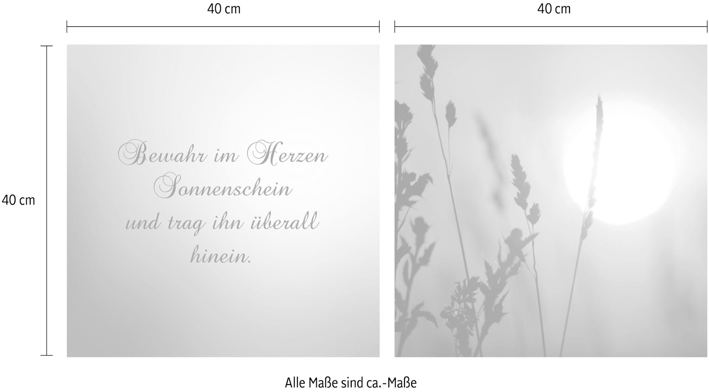 queence Leinwandbild »Sonnenschein« Blumenbilder | Gräser | Kunst | Modern | Schriftzug | Schriftzüge | Sonnenaufgang | Spa | Spa Bilder | Sprüche | Sprüche & Texte Set,  Premium-Leinwandstoff, Handarbeit aus Deutschland, Spruch, 2er Set