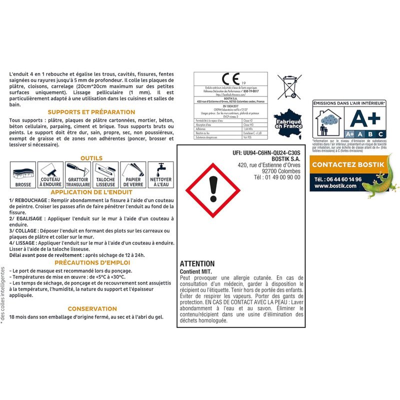 Enduit 4 en 1 multi-usages Bostik -  Seau de 4 kg