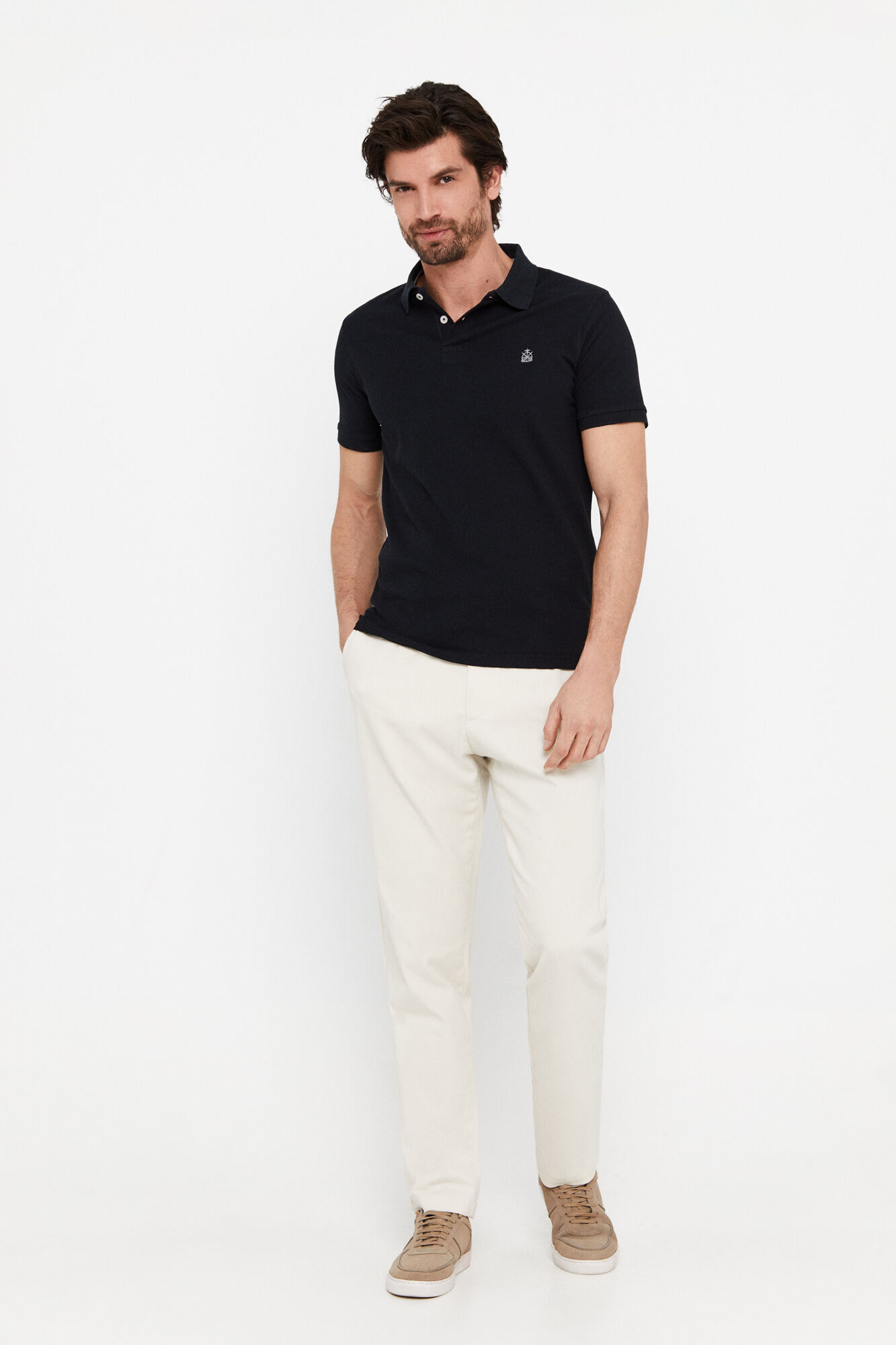 Camisa polo básica slim piqué - Preta