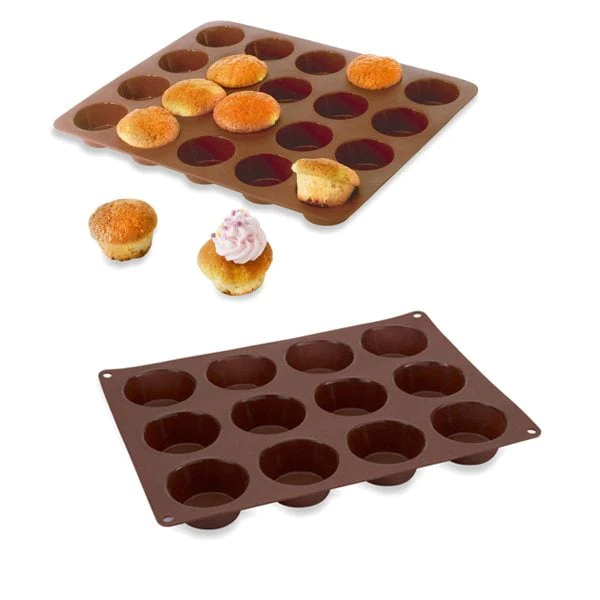 Lot de 2 Flexi'plaques en silicone 12 muffins et 20 mini-muffins Matho