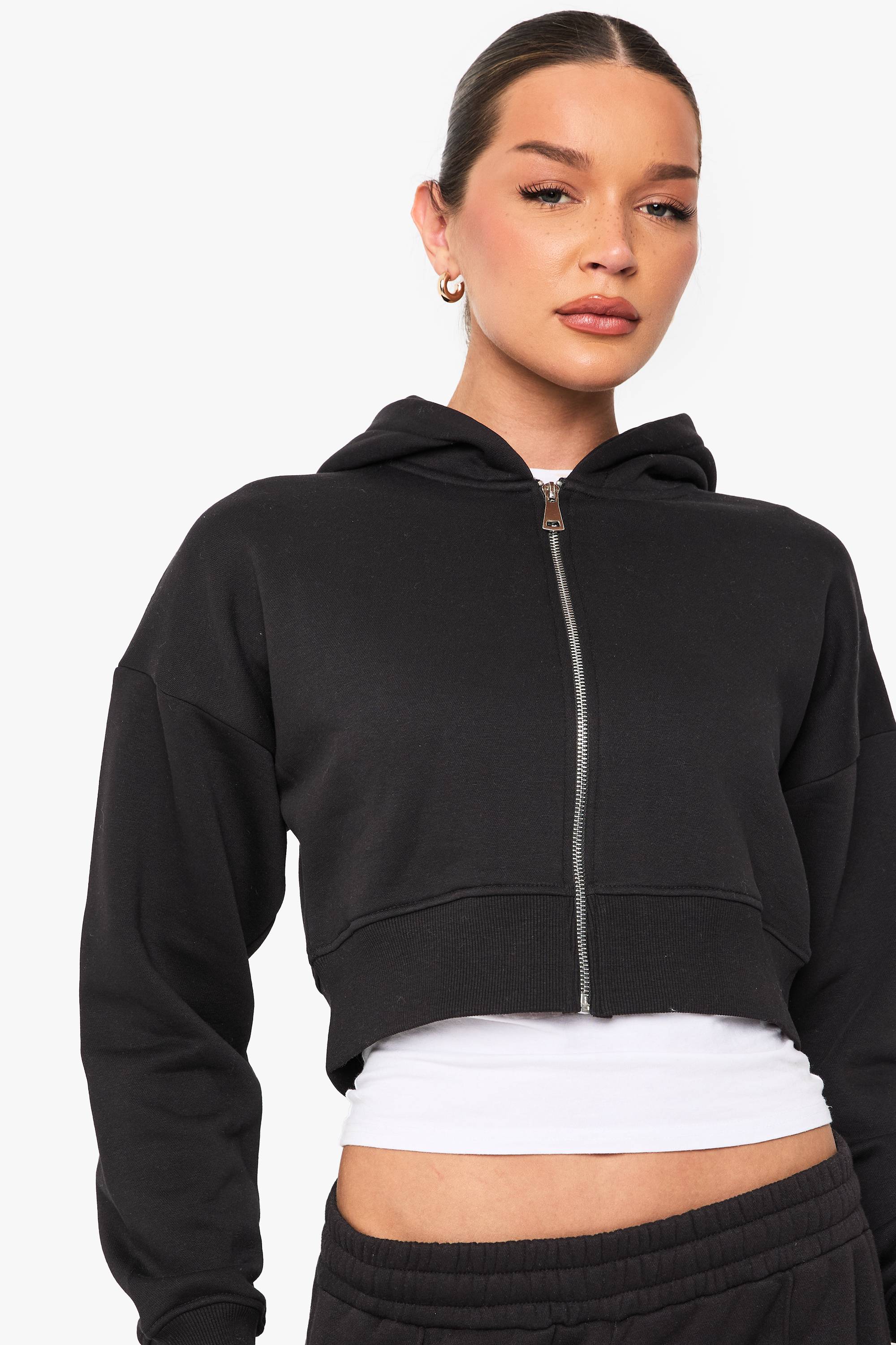 boohoo Hoodie à capuche raccourci à zip intégral