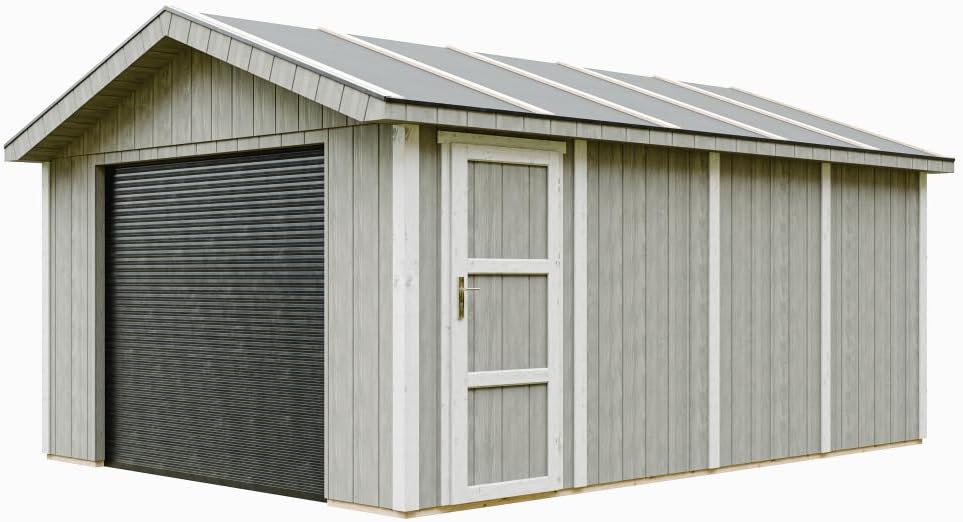 Garage Premium Qualität 17 m²- L378xB530 cm- Garage für Autos, Motorräder, Fahrräder, Gartengeräte - Konstruktion aus LP Smartside-Panels - Gartenhaus Timbela M991B-TUNDRA Grey