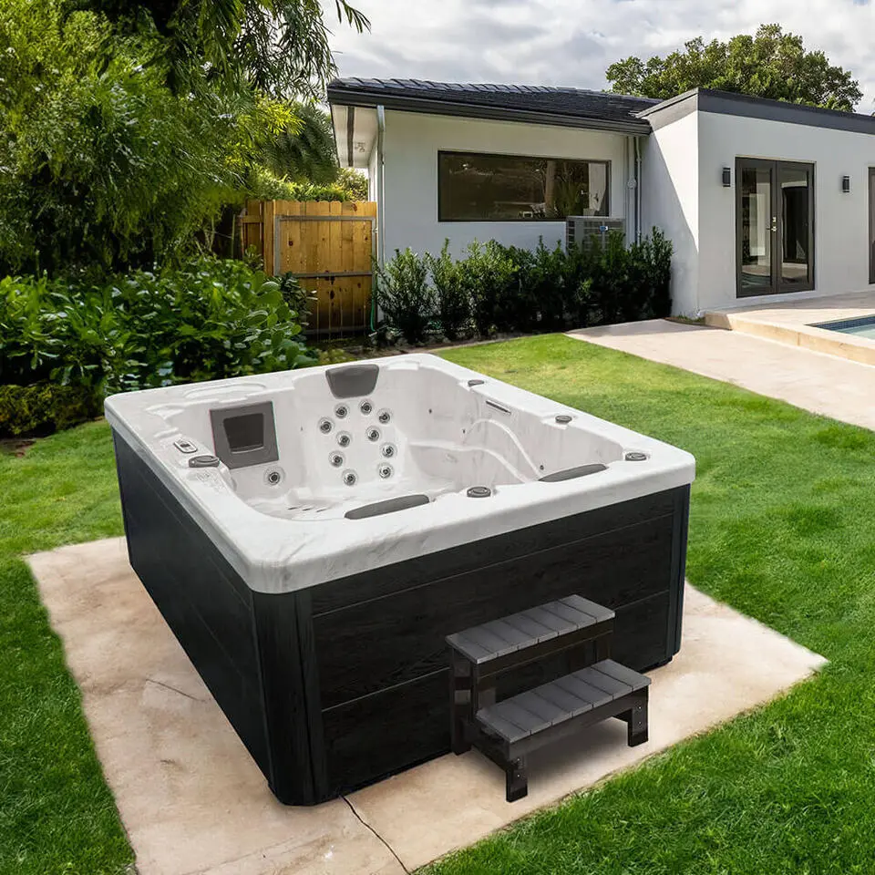 HOME DELUXE WHITE MARBLE buitenwhirlpool met opstap en thermische afdekking