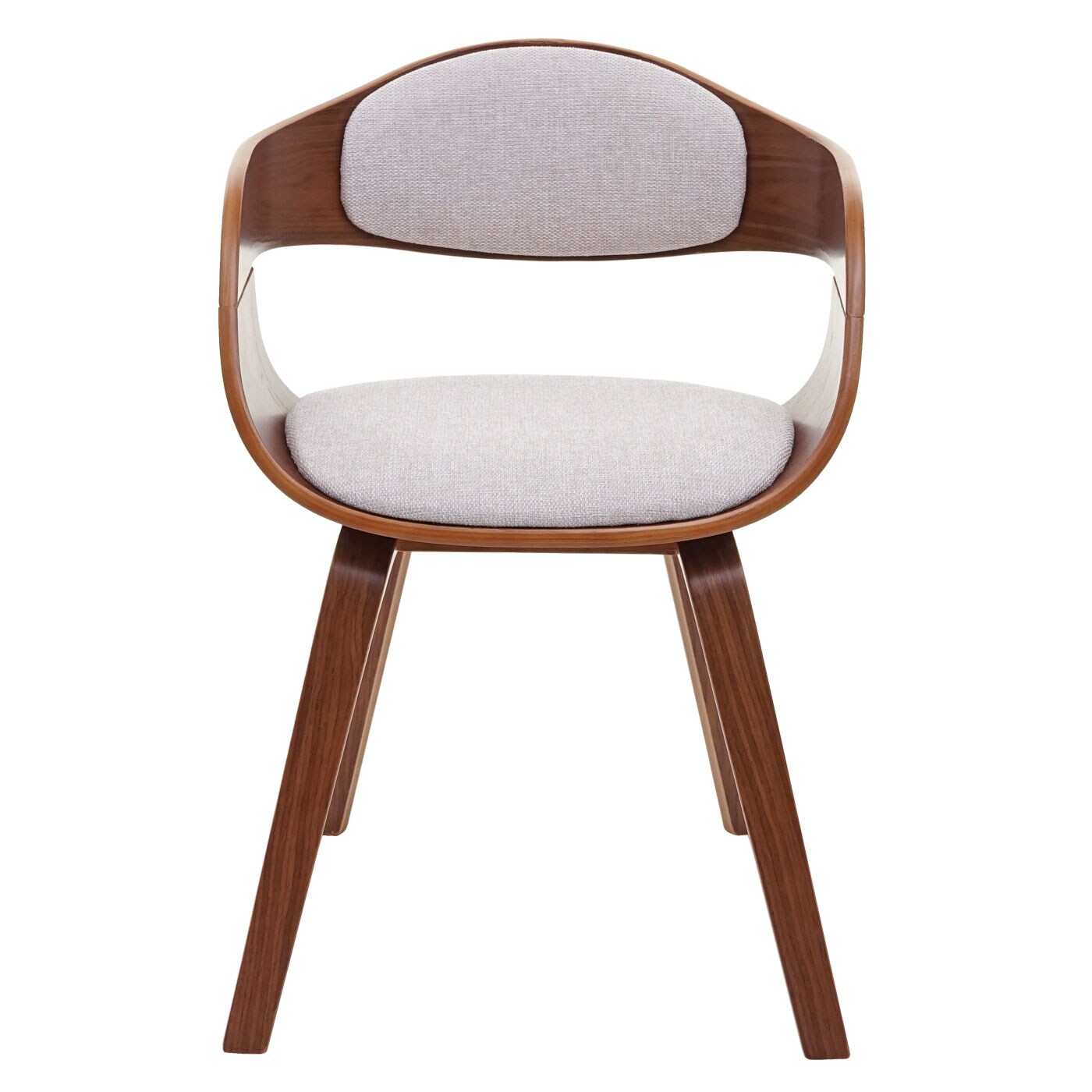 Besucherstuhl MCW-A47, Konferenzstuhl Stuhl, Holz Bugholz Retro-Design Walnussoptik ~ Stoff/Textil, creme-beige