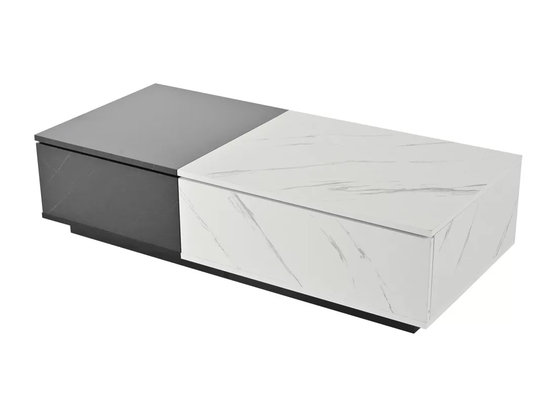 Table basse - 2 portes abattantes - effet marbre - Blanc & Gris