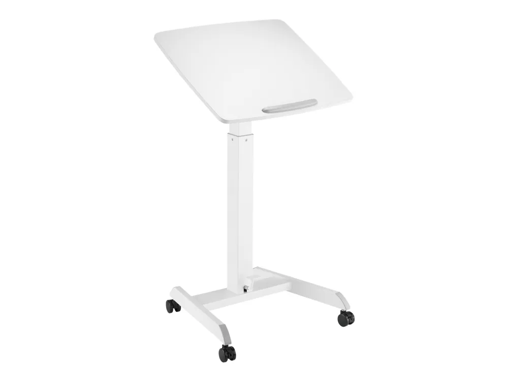 DELTACO Office - Sidde/stå-skrivebord - mobil - rektangulær - plastik, spånplade, melamin, stål, aluminium - hvid - hvid base - hvid