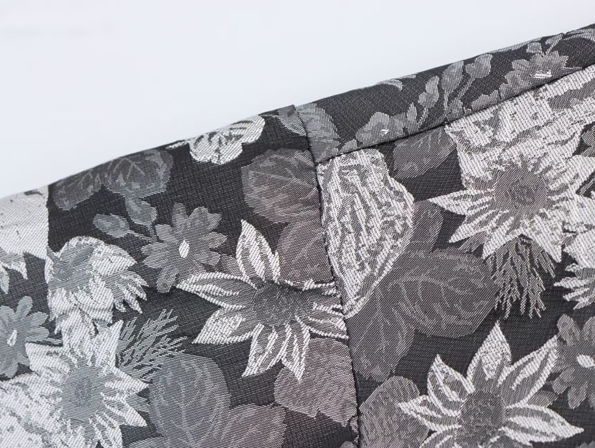 Cumulys - Blouse met lange mouwen en opstaande kraag en bloemenjacquard
