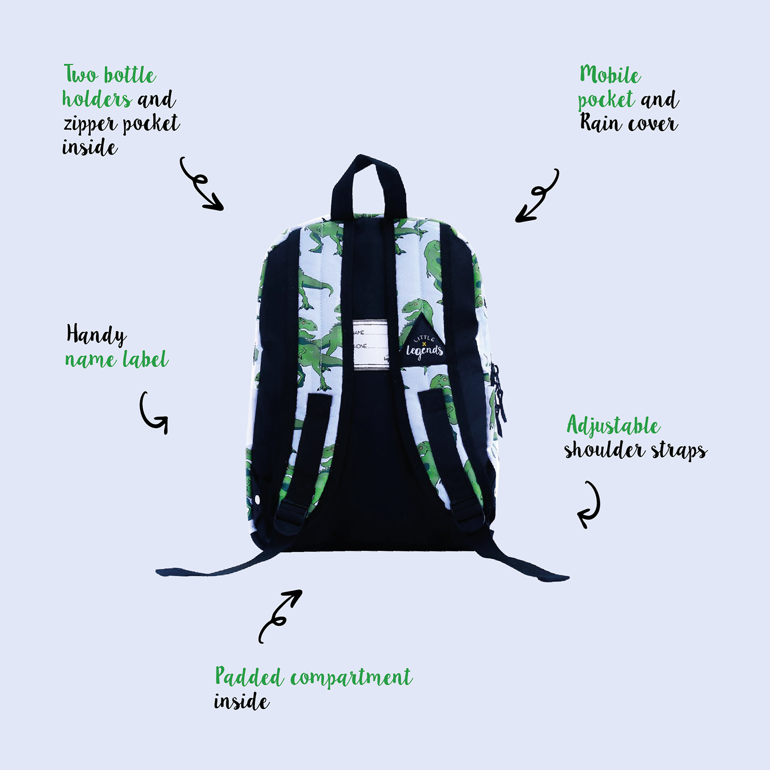 Little Legends Dino Backpack L groen / wit
