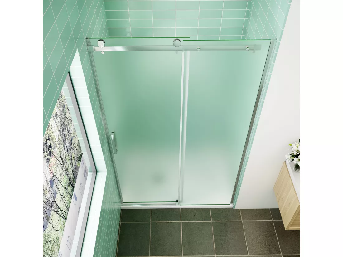 Porte de douche coulissante 140x195cm verre sablé installer à droite, porte de douche en 8mm verre anticalcaire