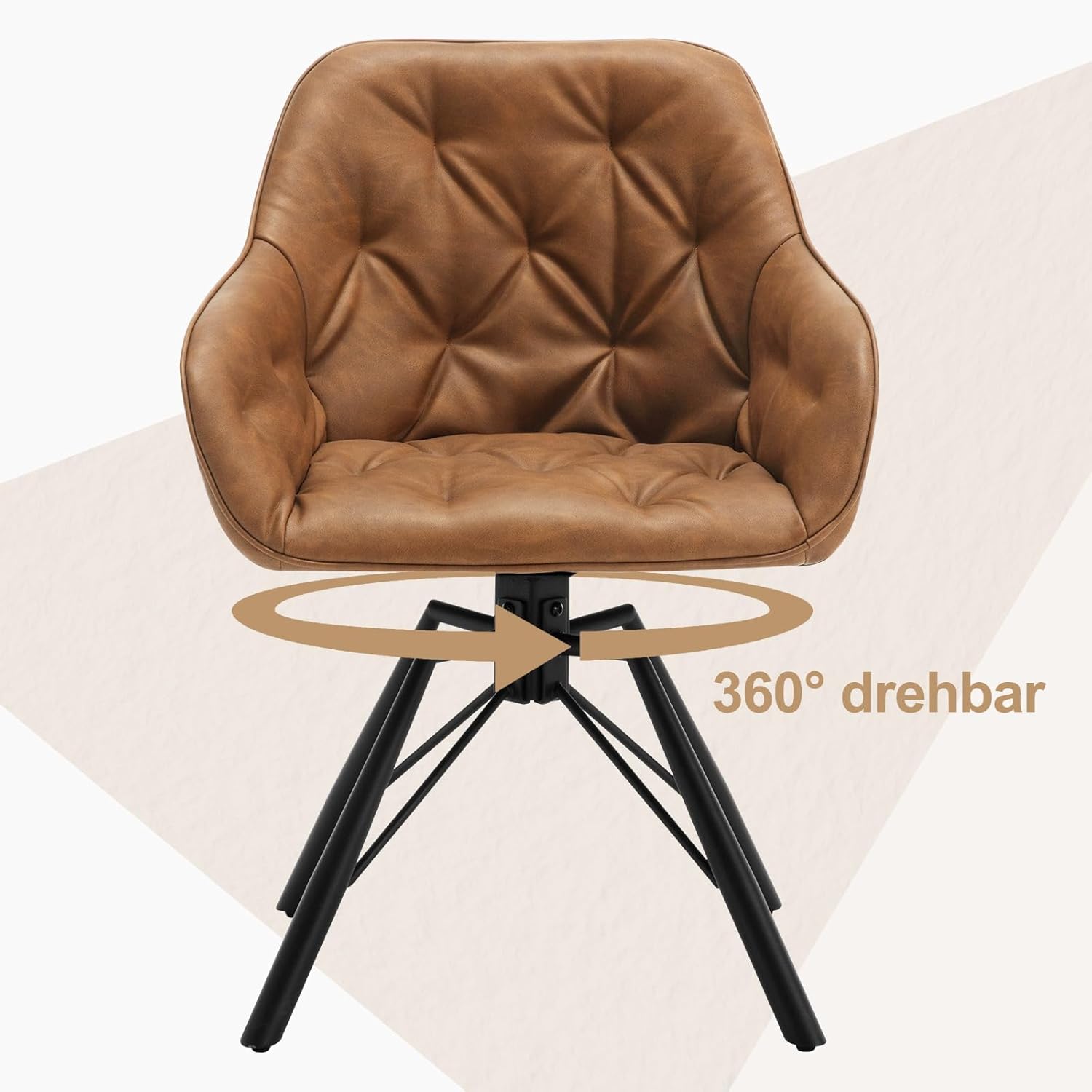 WOLTU Esszimmerstühle drehbar 4er Set, Armlehnstühl 360° drehbar, Essstühl, Küchenstühl, Polsterstühl, Armlehnstühl, für Esszimmer, Wohnzimmer,mit Metallbeinen Kunstlederbezug, Hellbraun EZS61hbr-4