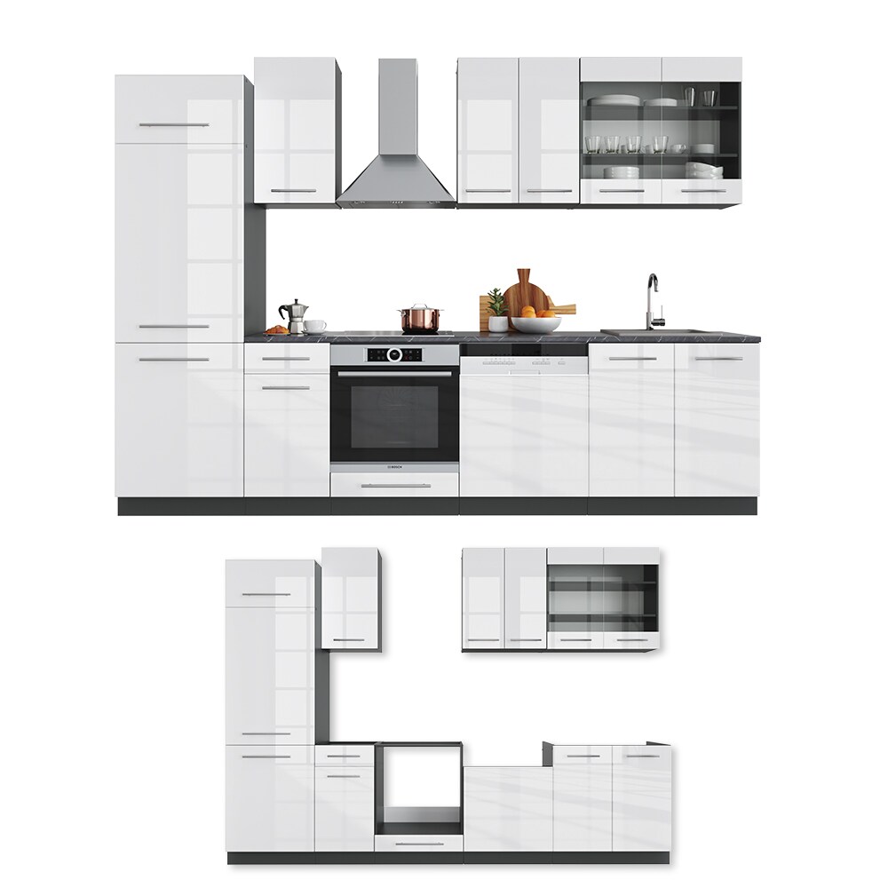 Vicco Küche Fame-Line 300 cm Küchenzeile Küchenblock Einbau Weiß Hochglanz