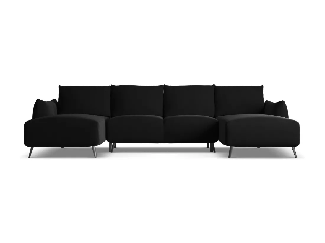Canapé d'angle panoramique convertible en velours - noir - MALIE