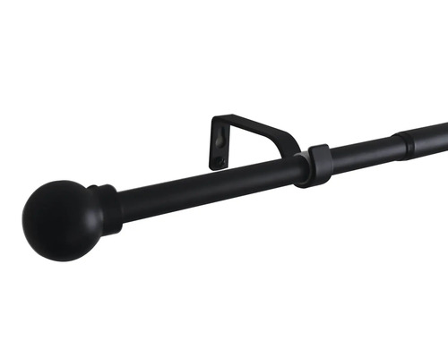 Uitschuifbare gordijnroedeset, bolvormig, zwart, 120-210 cm, Ø 16/19 mm