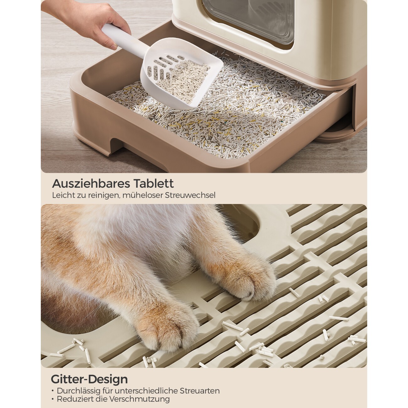 FEANDREA Katzentoilette, mit Deckel beige-braun