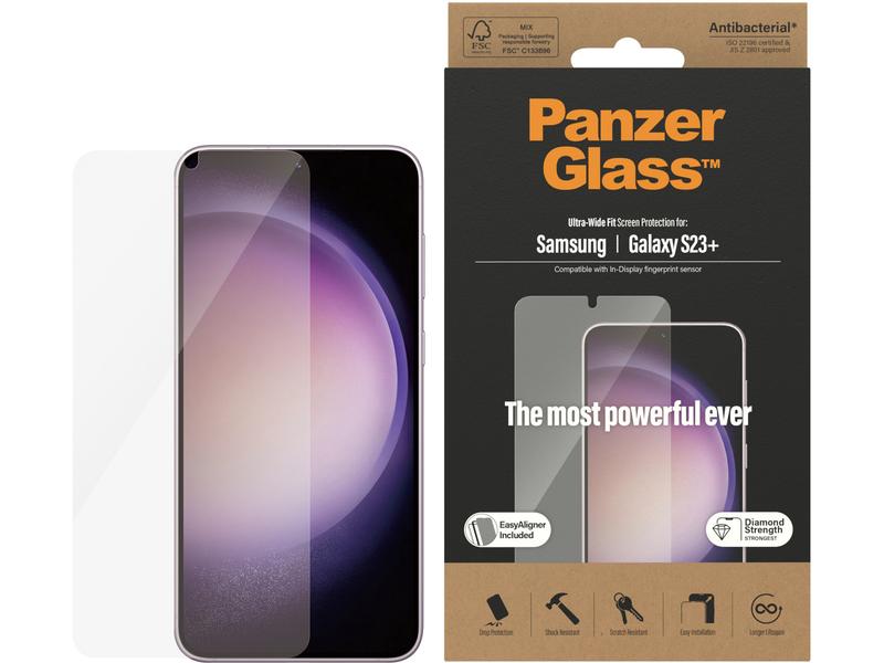 Panzerglass Displayschutz Ultra Wide Fit S23  mit Applicato Display-Schutzfolie für das Samsung Galaxy S23  mit Montagehilfe