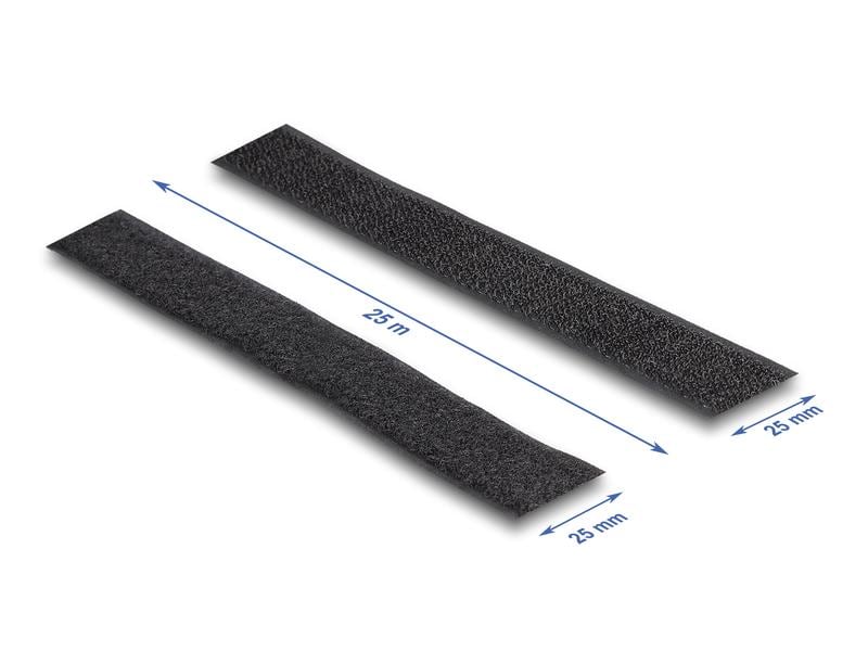 Delock Klettband 25m x 25mm Strapazierfähig Schwarz Delock Strapazierfähiges Klettband selbstklebend mit Haft- und Flauschband L 25 m x B 25 mm schwarz