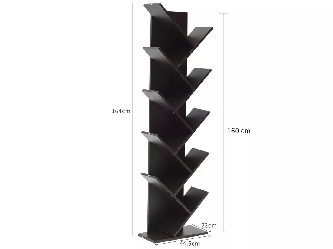 Bibliothèque Etagère 10 Etagères Marron Wengè Bois 160x44,5x22