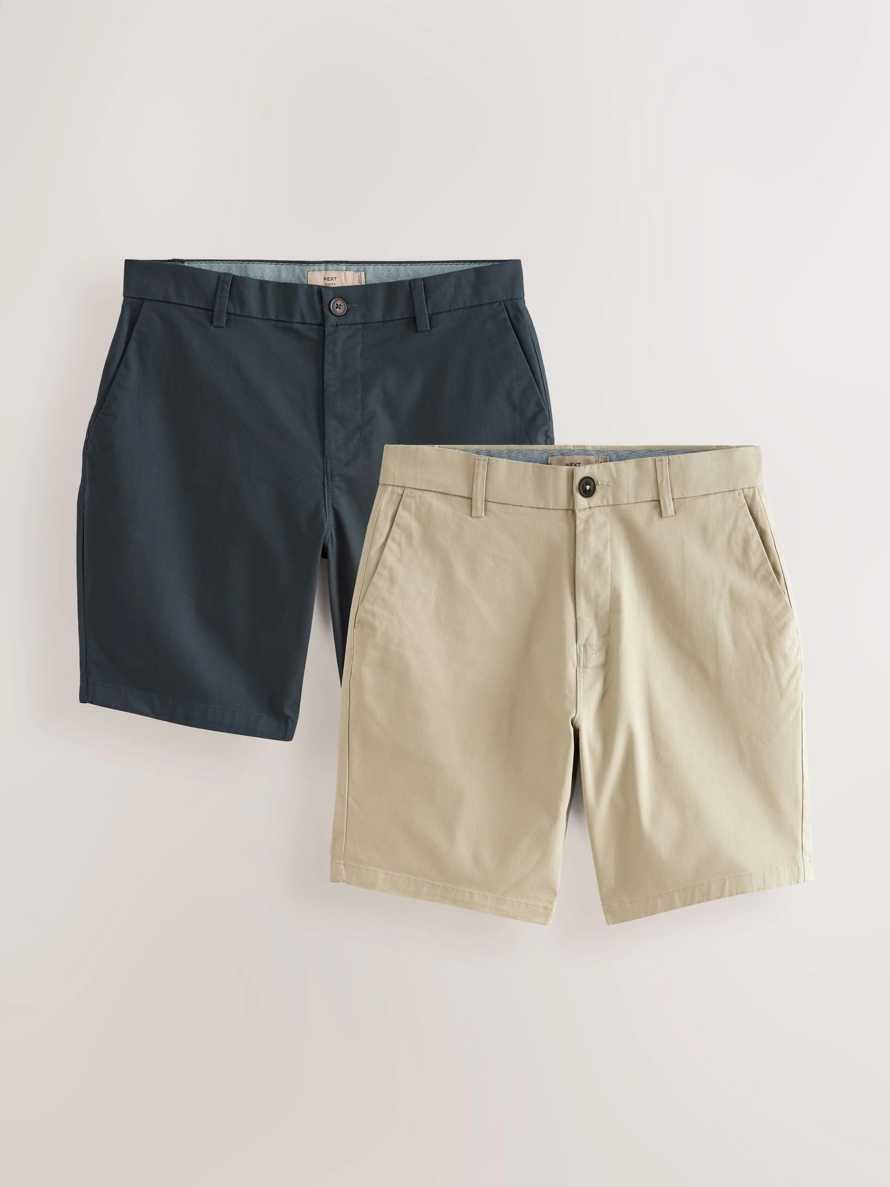 Marineblauw/kiezelkleurig - Slim Fit - Set van 2 chinoshorts met stretch
