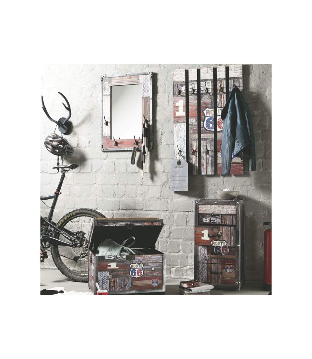 Paris Prix - Patère Murale & Miroir route 75cm Naturel