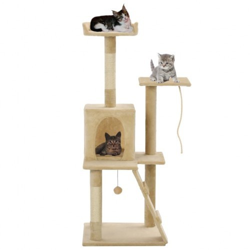 Arranhador bege para gatos com sisal.