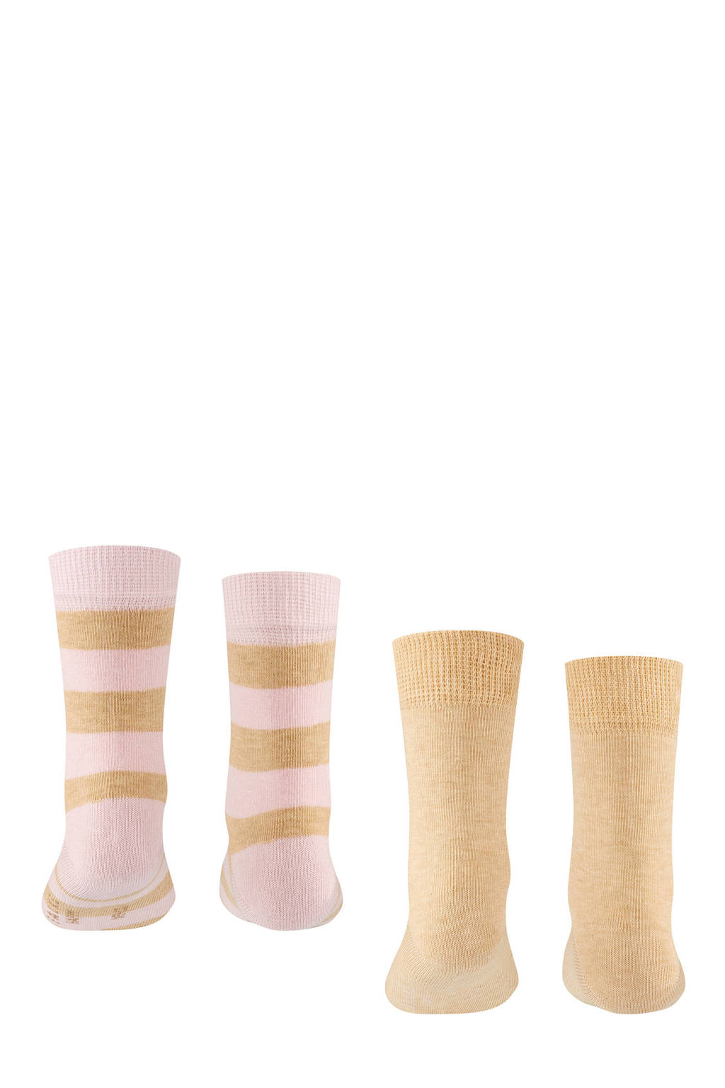 FALKE Happy Stripe sokken - set van 2 lichtroze/beige