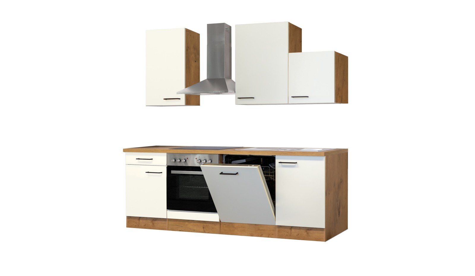 Küchenblock VINTEA - Magnolie matt-Lancelot Oak - 220 cm - mit E-Geräten