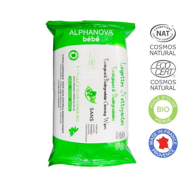 ALPHANOVA BB Pflegetücher<br>60 Stück, Olivenöl ohne Parfume und Alkohol