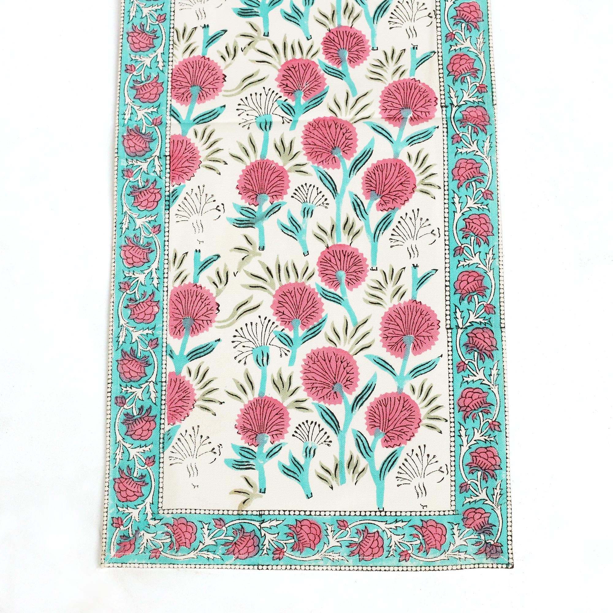 Tischläufer 'Abha', türkis, rot, Blockprint, L 150 cm, B 30 cm von fischer's lagerhaus