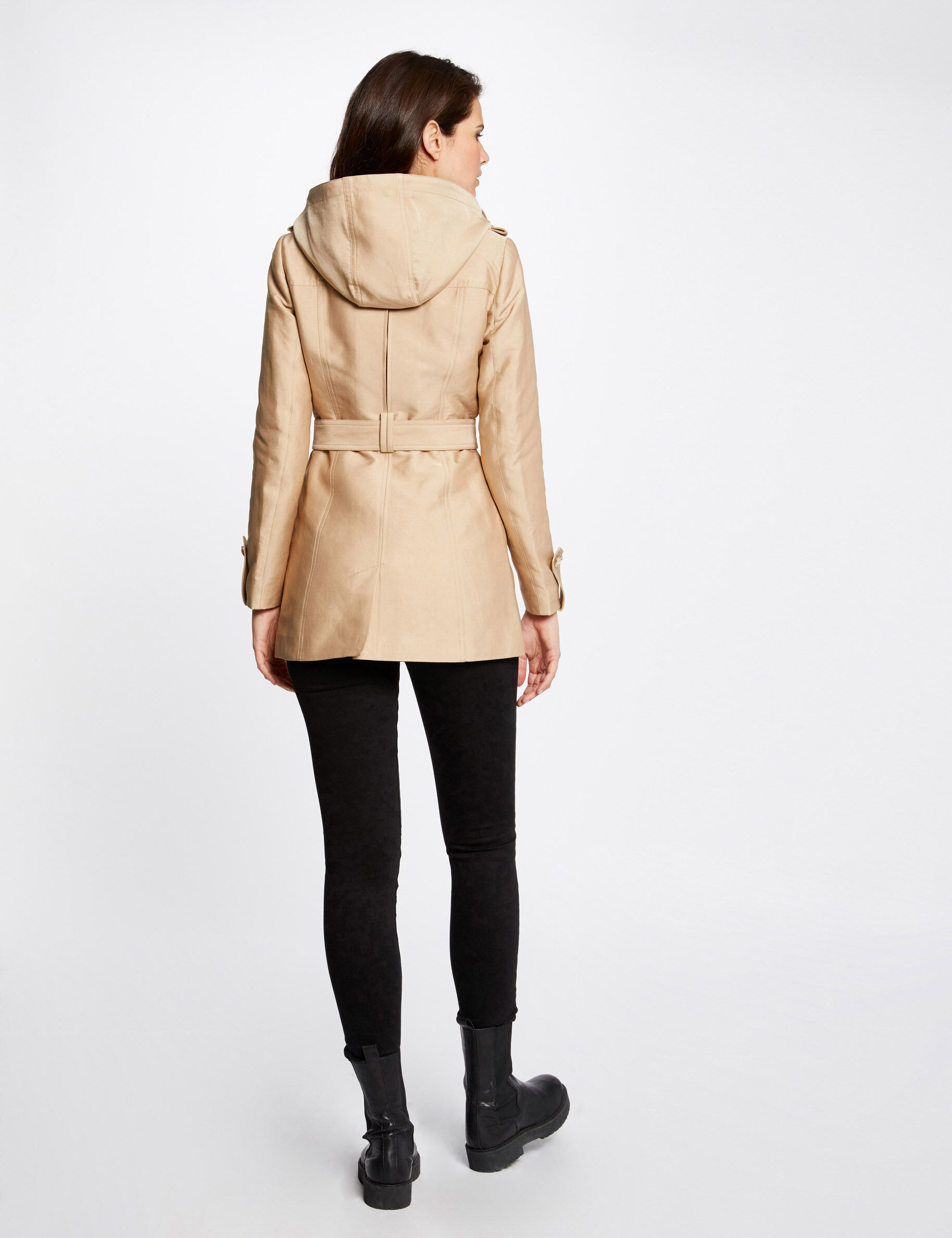 Trench droit ceinturé à capuche camel femme - camel