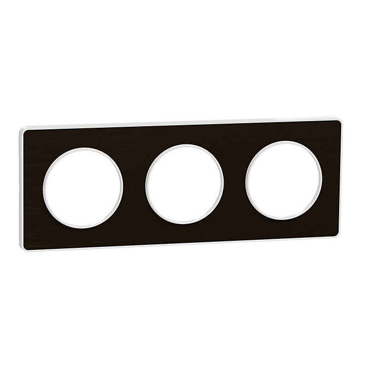 Plaque de finition triple Schneider Electric Odace Touch bronze brossé liseré blanc