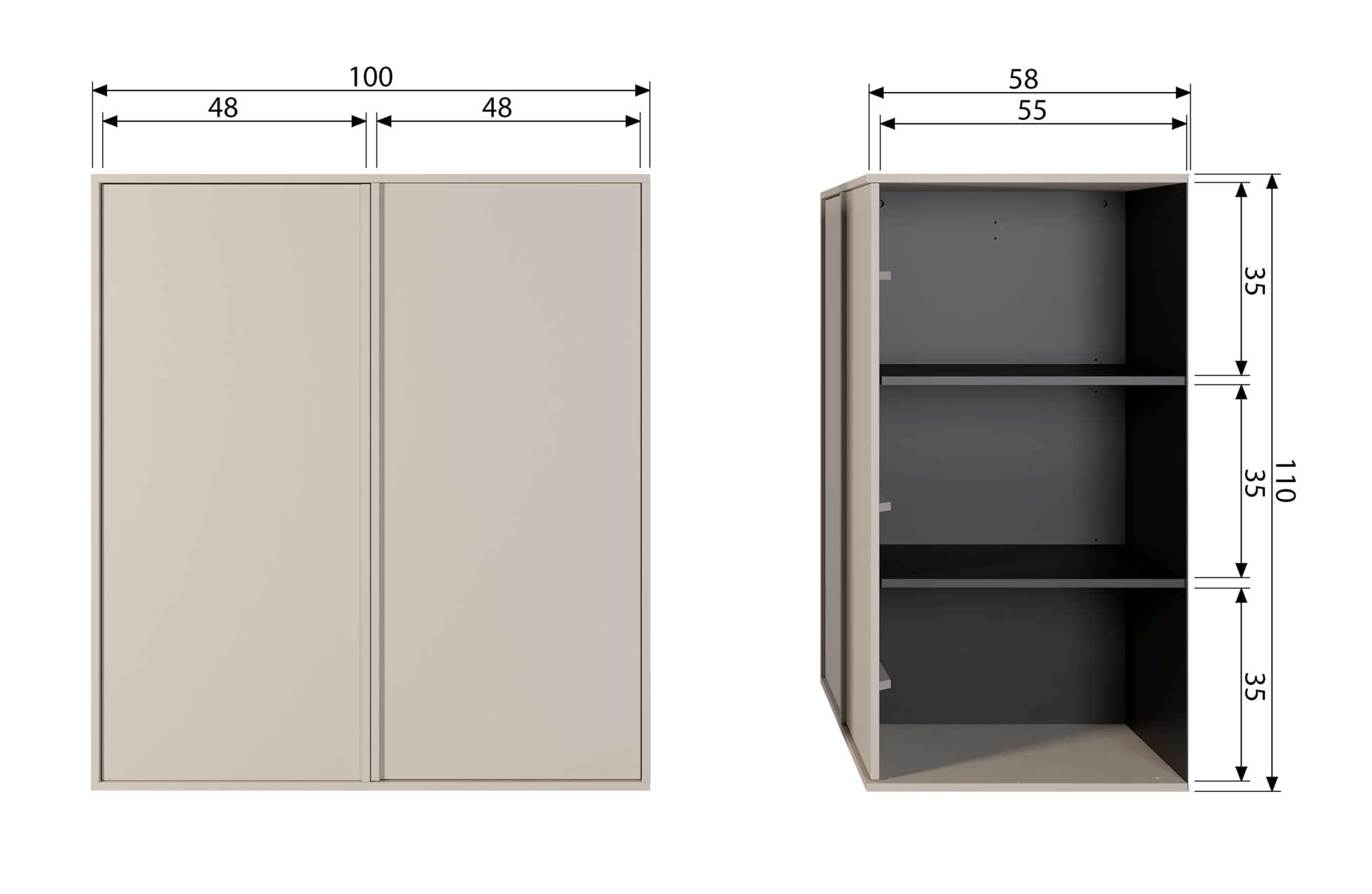 Daily Closet Double 110x100cm Grenen Dakargrau
