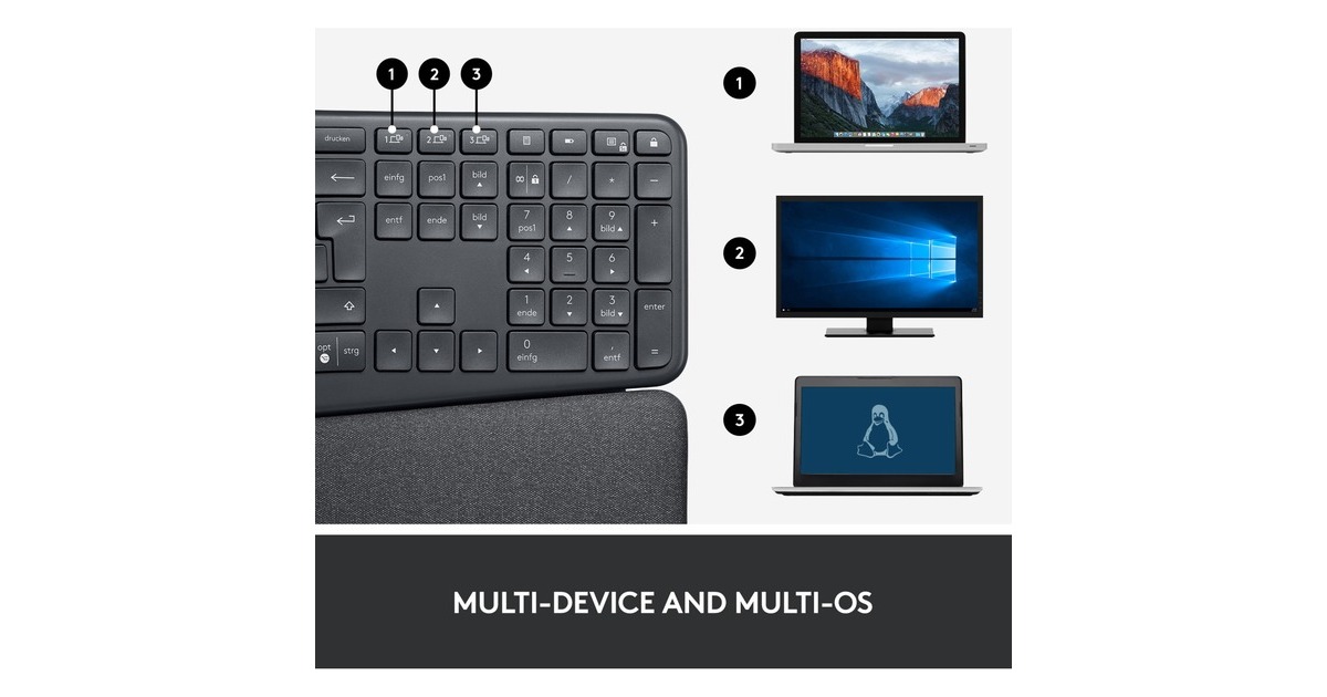 LogitechK860 ERGO Keyboard, toetsenbord  (Zwart, Bluetooth, US international ISO)