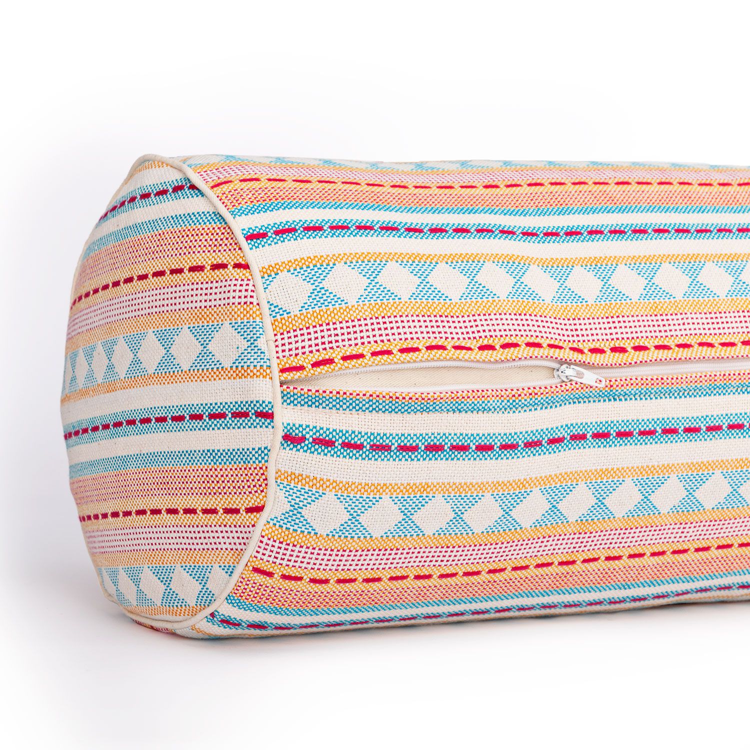 bodhi ETHNO Collection: Yoga-Bolster (rund), Jacquard-Webstoff, apricot-hellblau