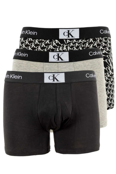 Calecons et slips calvin klein jeans trunk 3pk jgn blk grey hthr warped logo prt_blk