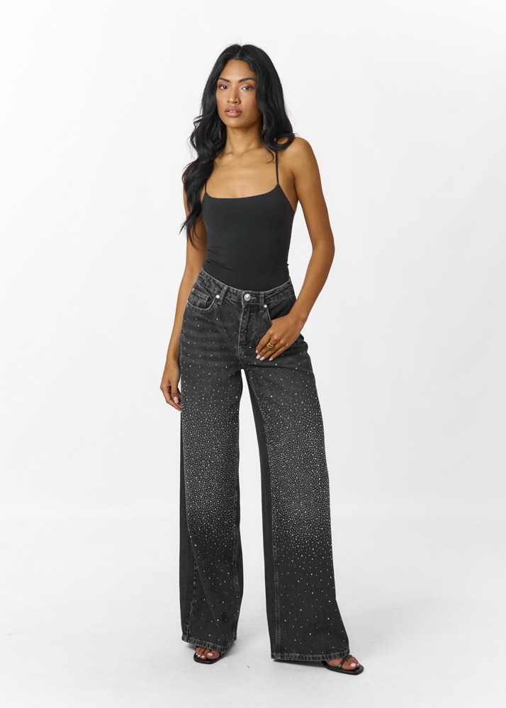 Birthe strass jeans donkergrijs